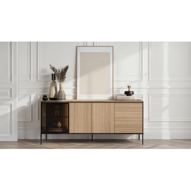 Buffet bas en panneaux de particules 3 portes 201 cm, VERONA Couleur marron clair <span itemprop=
