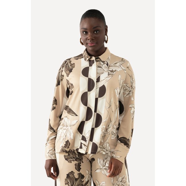 Chemisier en tissu fluide slinky beige <span itemprop=