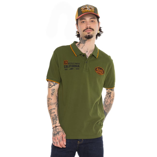 Polo coton piqué MARCO vert/noir/orange <span itemprop=