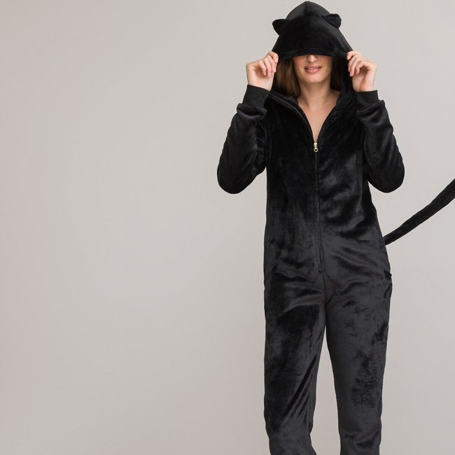 Combinaison-pantalon Catwoman en maille polaire noir <span itemprop=