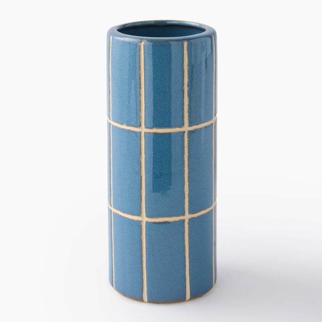Vase rond carreaux, 13xH30cm, en céramique Couleur riviere <span itemprop=