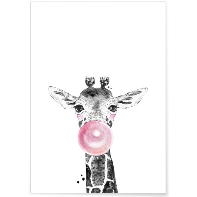 Affiche Bulle de Girafe Rose Couleur blanc <span itemprop=