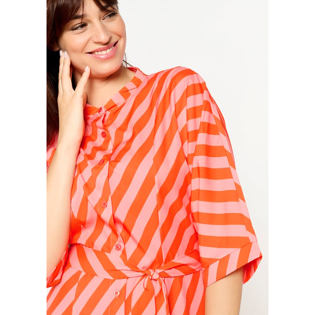 Robe chemise rayée fuchsia <span itemprop=