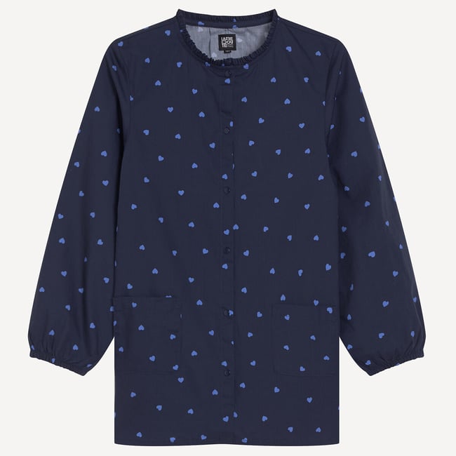 Tablier imprimé coeurs imprimé bleu marine <span itemprop=