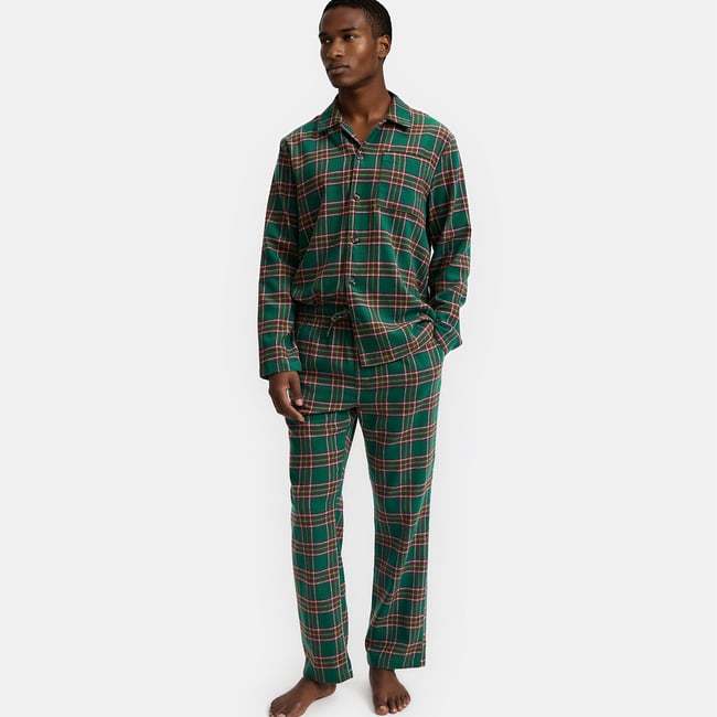 Pyjama flanelle pur coton carreaux vert <span itemprop=