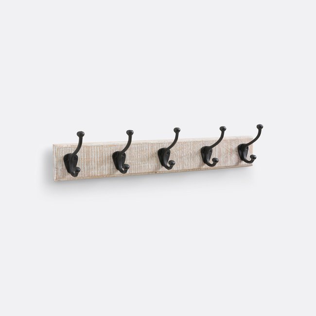 Logas Solid Mango Wood Coat Rack with 5 Metal Double Hooks black/wood SO'HOME