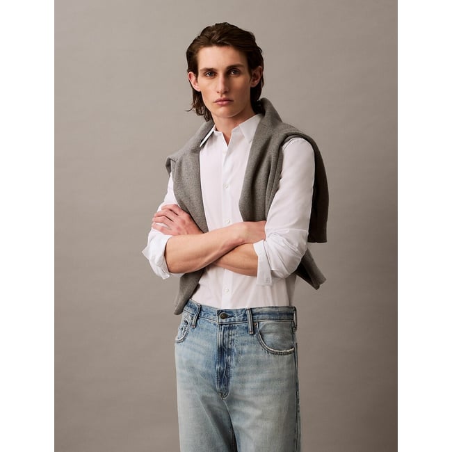 Chemise manches longues slim blanc <span itemprop=