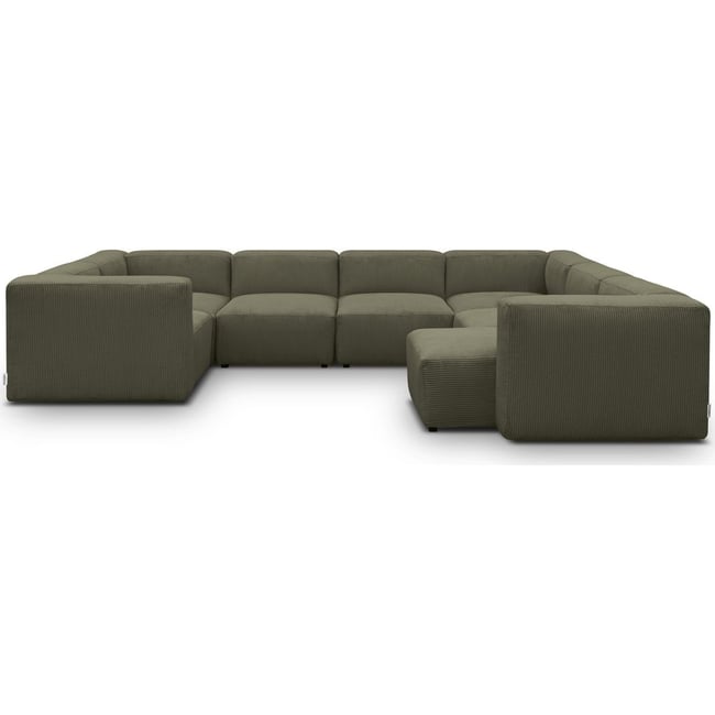 Canapé modulable panoramique 10 places avec méridienne à droite en velours côtelé - MODULO Couleur vert kaki <span itemprop=