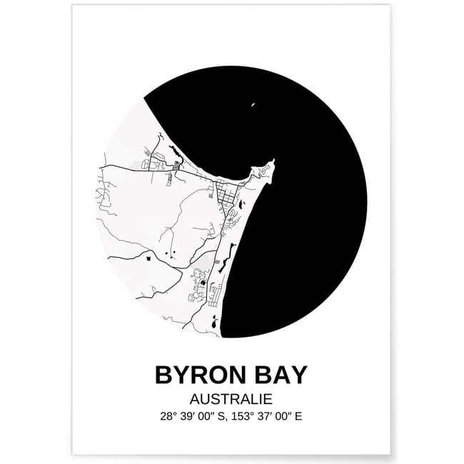 Affiche Carte Byron Bay Couleur blanc <span itemprop=