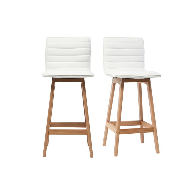 Tabouret de bar design bois et blanc 65 cm (lot de 2) EMMA Couleur blanc <span itemprop=
