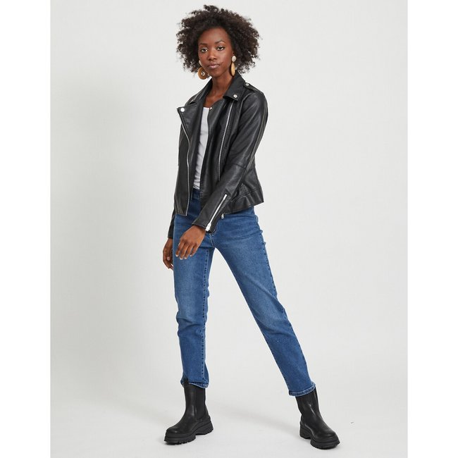 Short zip up jacket in faux leather black Vila La Redoute