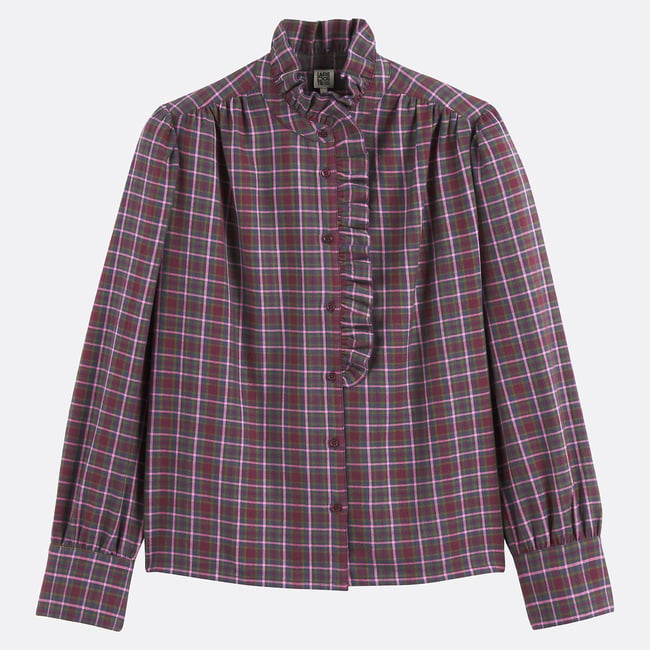 Chemise carreaux col victorien, Signature CHARLÈNE carreaux multicolore <span itemprop=