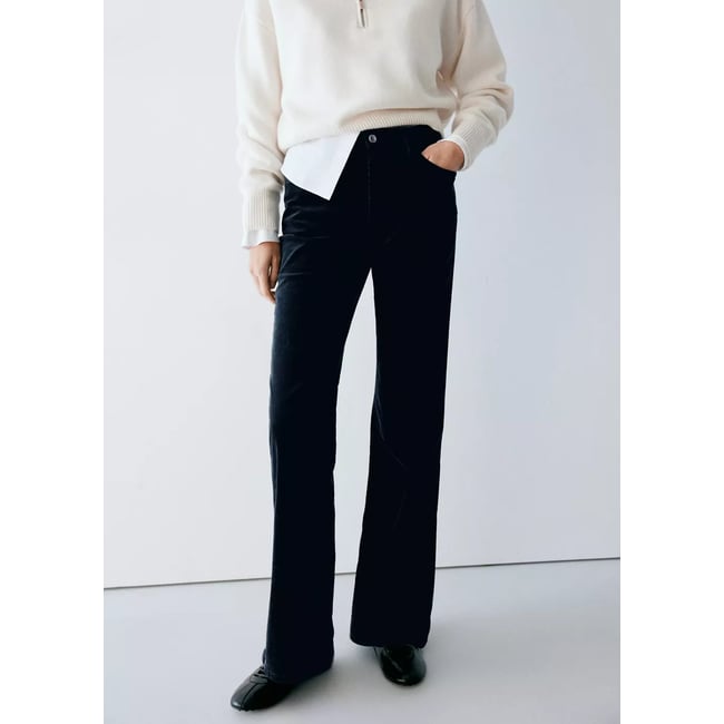 Pantalon flare velours côtelé bleu nuit <span itemprop=
