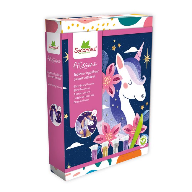 10 tableaux à paillettes Licornes étoilées violet <span itemprop=