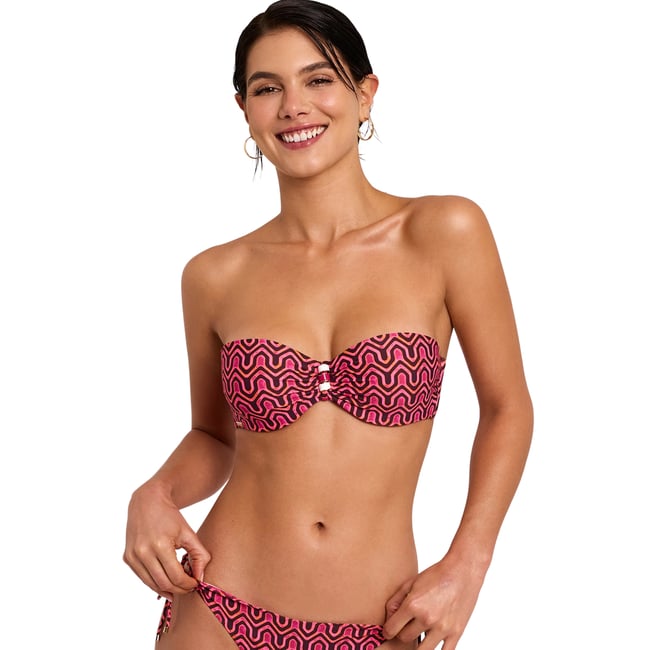 Haut maillot de bain bandeau KALEIDO fuchsia <span itemprop=