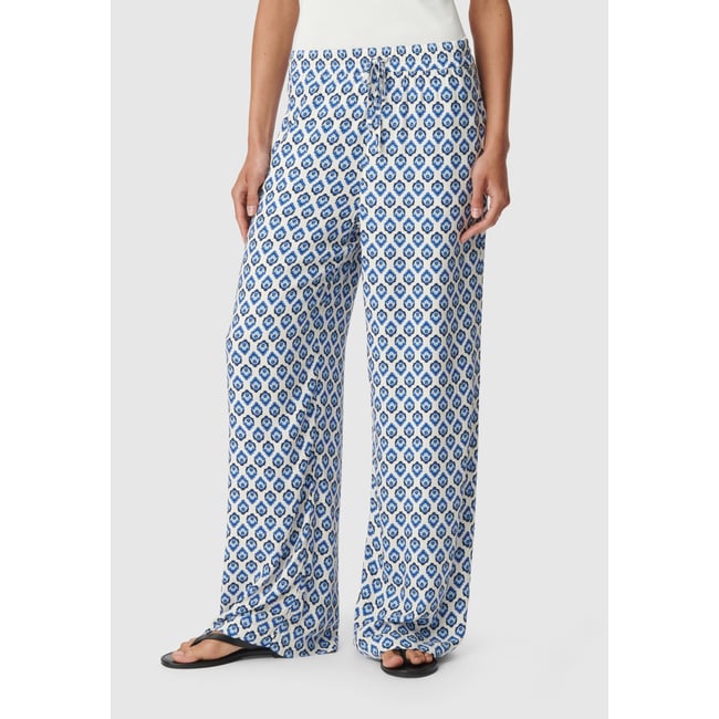 Pantalon large imprimé bleu grisé <span itemprop=