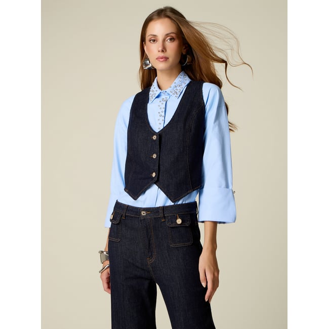 Gilet court bleu <span itemprop=