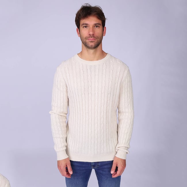 Pull torsadé Hector ecru <span itemprop=