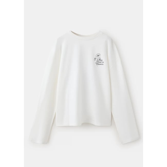 T-shirt manches longues imprimé écru <span itemprop=