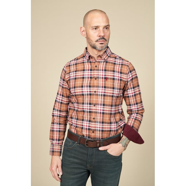 Chemise à carreaux à col boutonné chocolat <span itemprop=