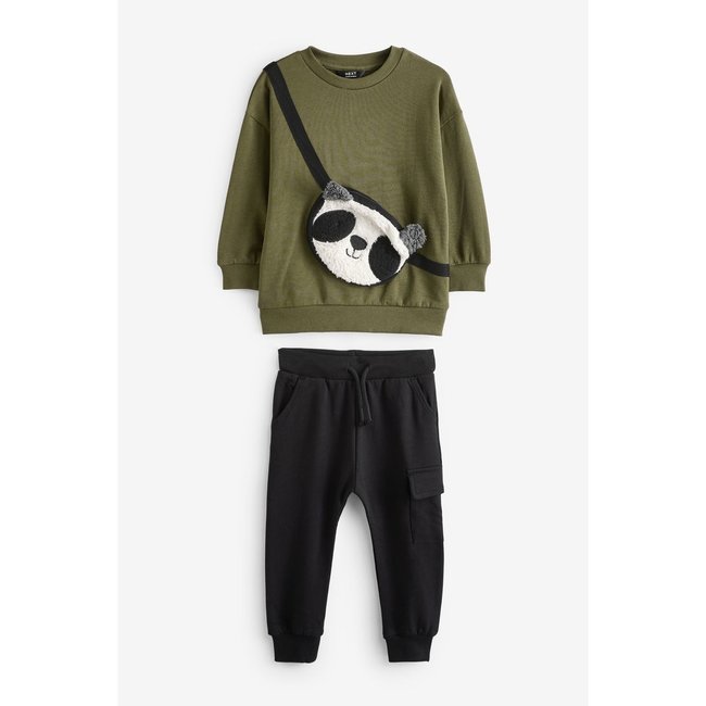 Sweat ras du cou à et pantalon de jogging panda vert kaki <span itemprop=