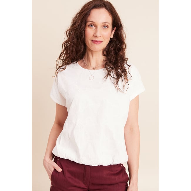T-shirt col rond manches courtes doublée ecru <span itemprop=