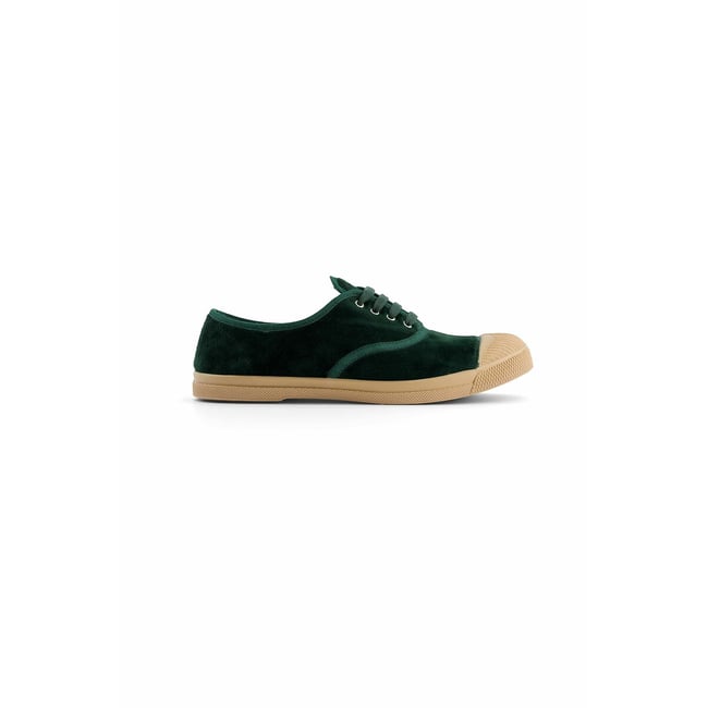 Tennis à lacets en velours  vert sapin <span itemprop=