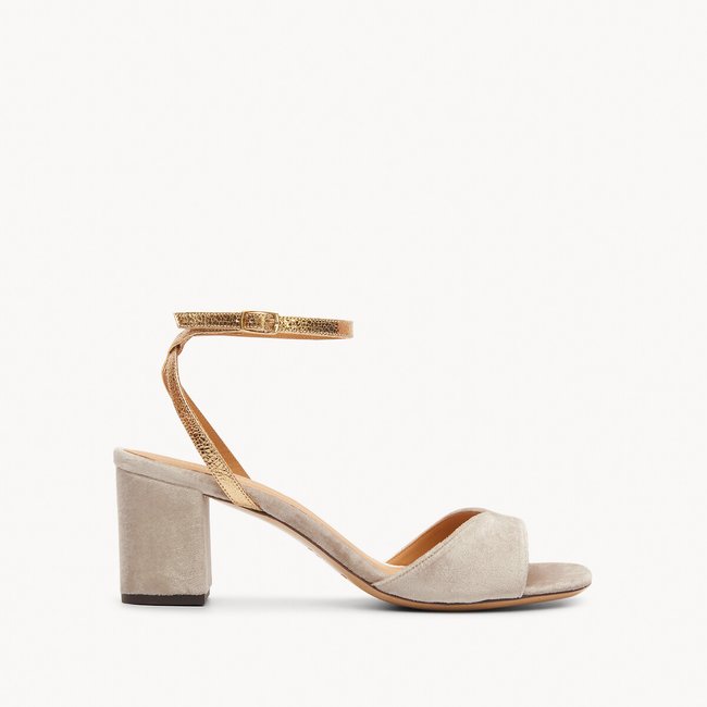 Sandales à talon n°333, velours gris doré <span itemprop=