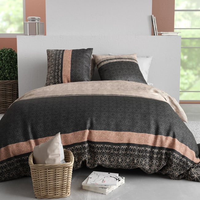 Parure housse de couette en coton imprimée, Obsi multicolore <span itemprop=
