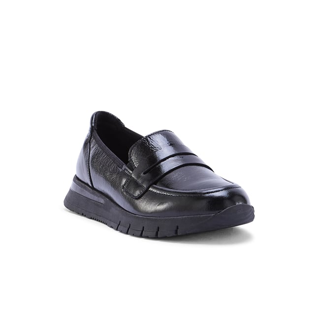 Mocassin cuir semelle compensée noir <span itemprop=