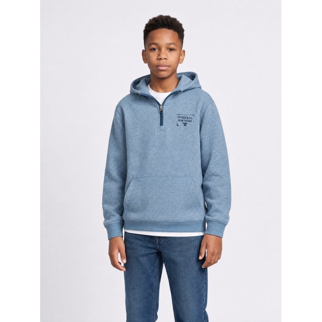 Sweat à capuche chiné demi-zip ironpark bleu storm blue <span itemprop=