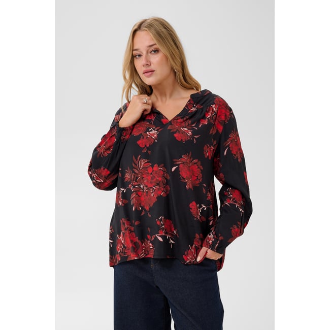 Blouse à manches longues noir rouge black/red flower <span itemprop=