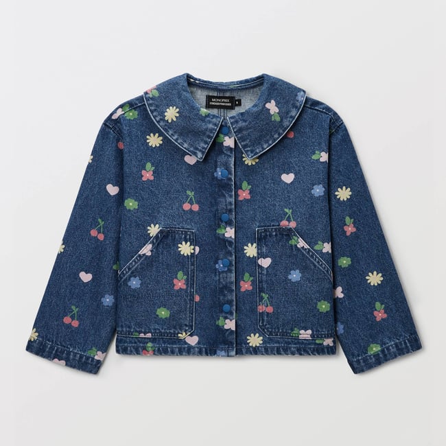 Veste en jean col claudine imprimée bleach denim <span itemprop=