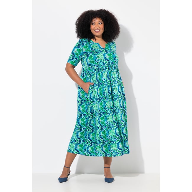 Robe maxi, col tunisien et manches courtes trèfle <span itemprop=