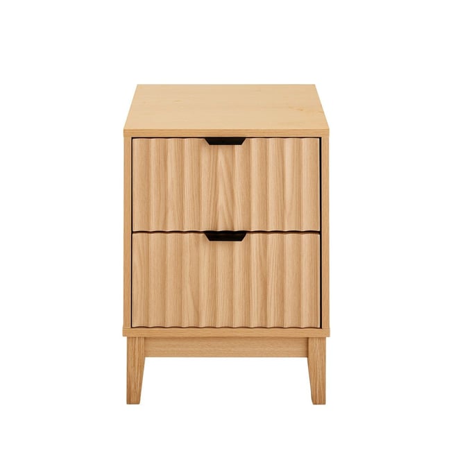 Table de chevet avec 2 tiroirs aux façades effet vague H52 cm - BOLOGNE Couleur bois clair <span itemprop=