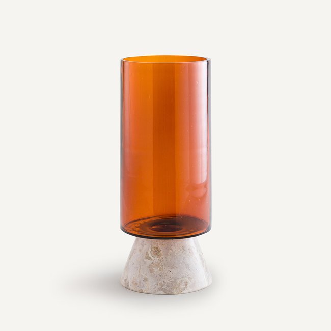 Trapani vase in amber glass and marble, brown marble, AM.PM