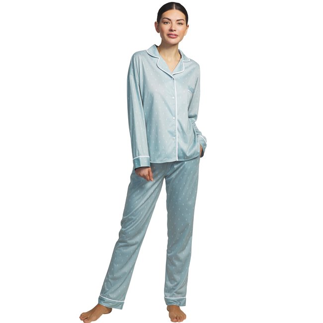 Pyjama pantalon chemise manches longues Algodon vert <span itemprop=