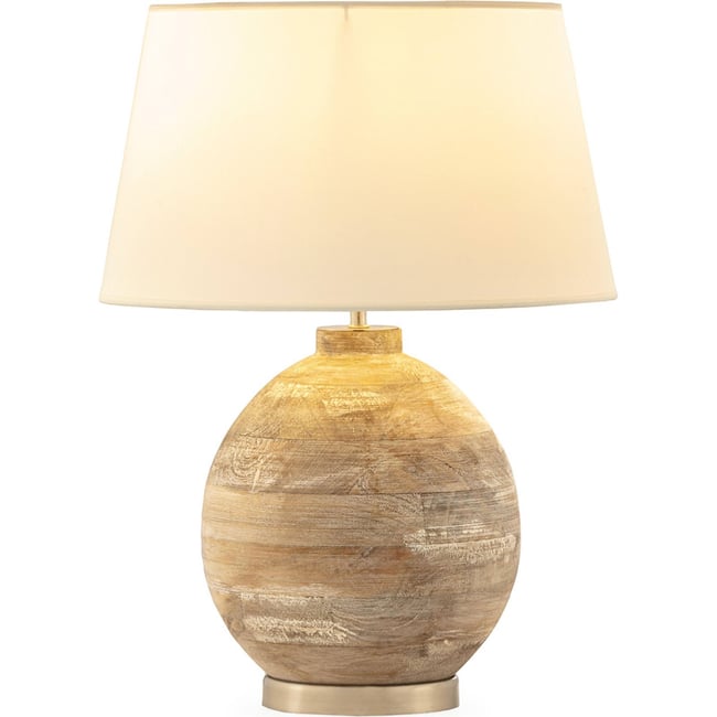 Lampe de table en bois de manguier et métal Couleur blanc lavage et argent <span itemprop=