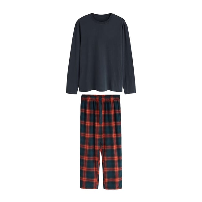 Pyjama confortable en jersey à carreaux bleu marine <span itemprop=