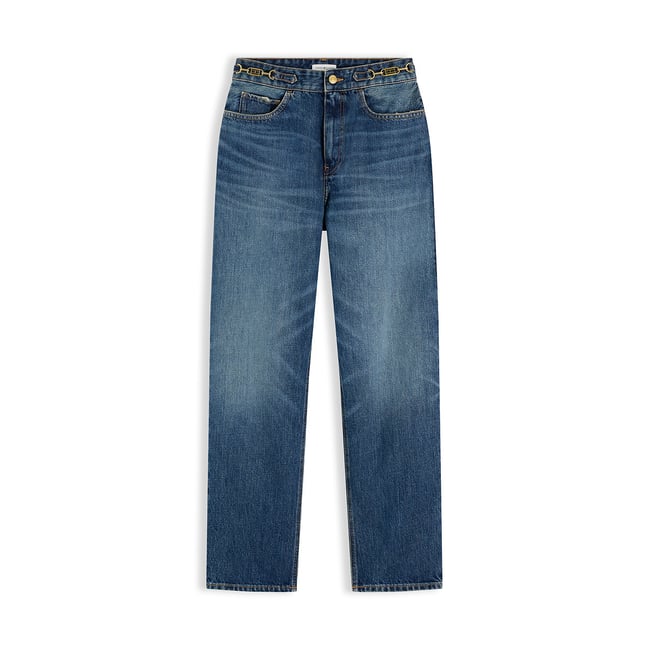 Jean tapered fuselé à mors et drapeau denim <span itemprop=