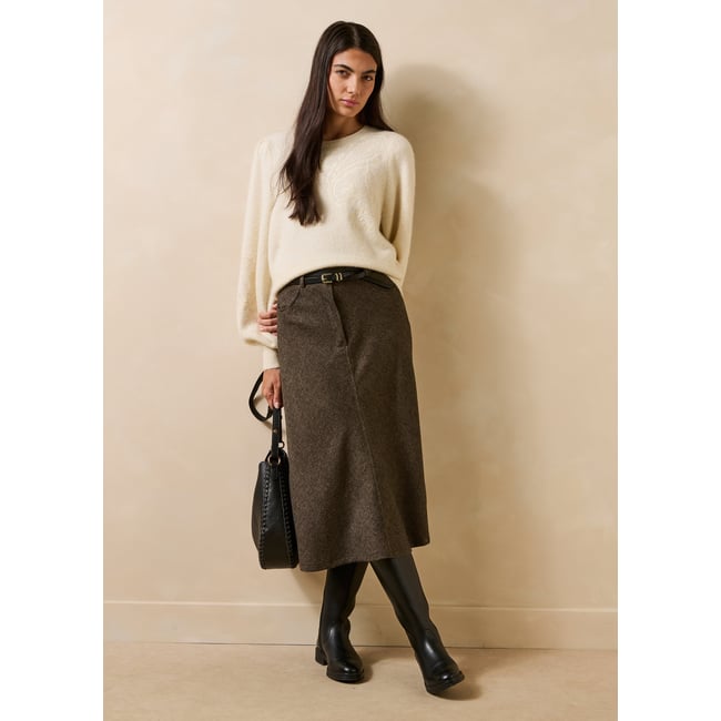 Jupe midi boutonnée en tweed ecorce <span itemprop=