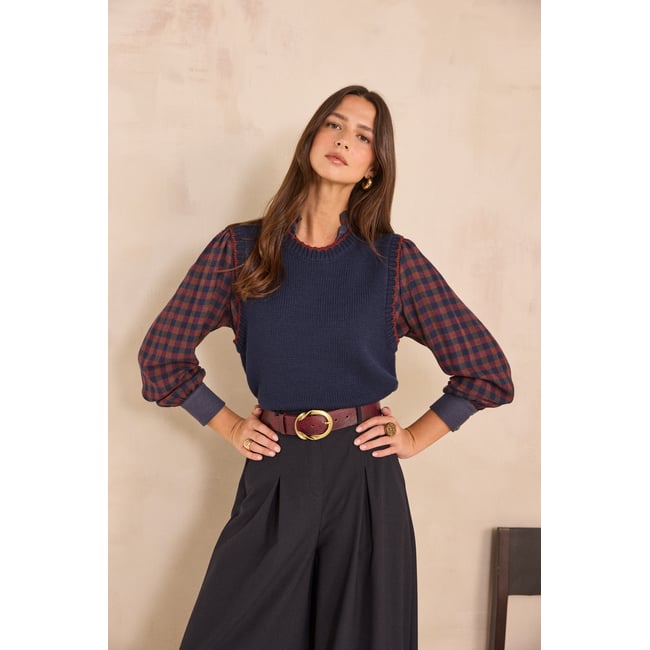 Pull sans manches en laine mélangée ALENZO marine <span itemprop=