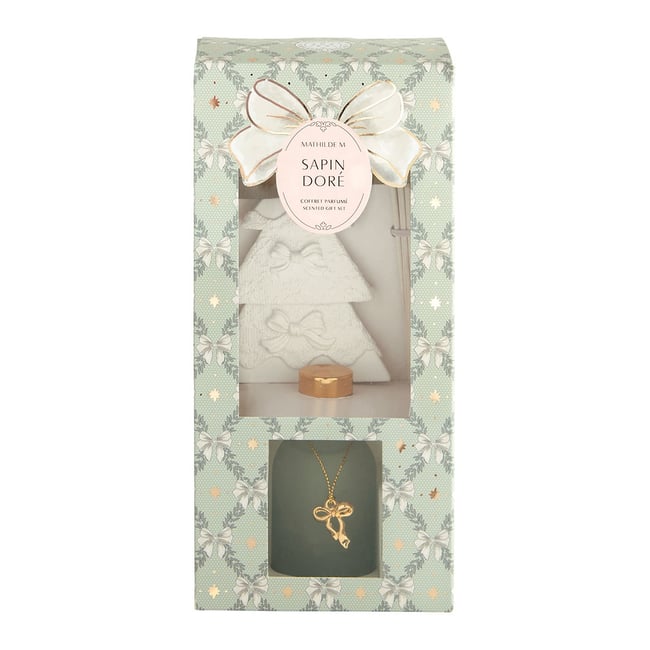 Coffret diffuseur de parfum Sapin Doré RUBANS DE FÊTE Couleur vert <span itemprop=