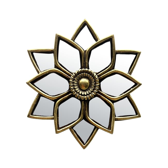 Déco murale fleur miroir 11,5x12cm Couleur or <span itemprop=