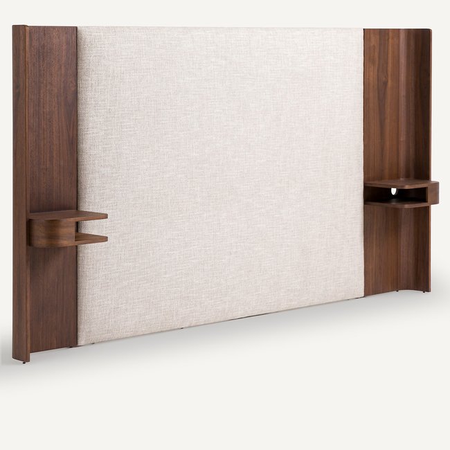 Tête de lit noyer chevets intégrés, Abbas beige ficelle/noyer AM.PM