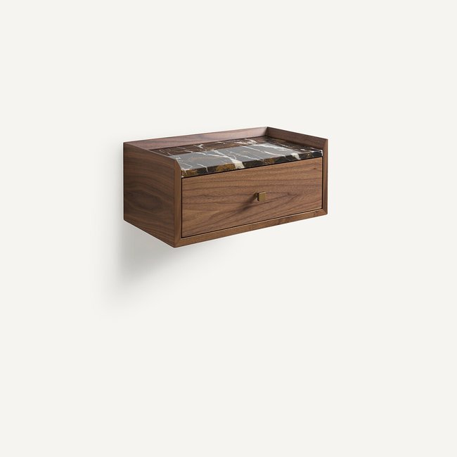 Chevet suspendu noyer et marbre, Noham Couleur marbre ambré <span itemprop=