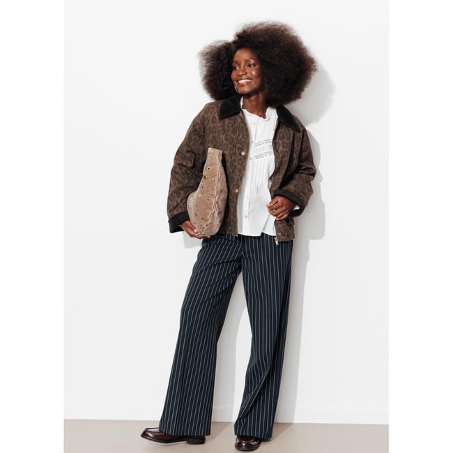 Pantalon tailleur rayé rayé marine <span itemprop=