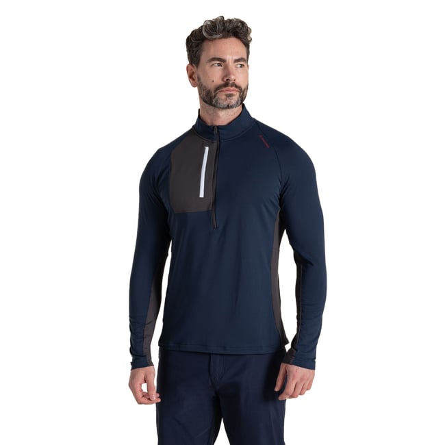 Haut manches longues de golf GOSWICK bleu marine <span itemprop=