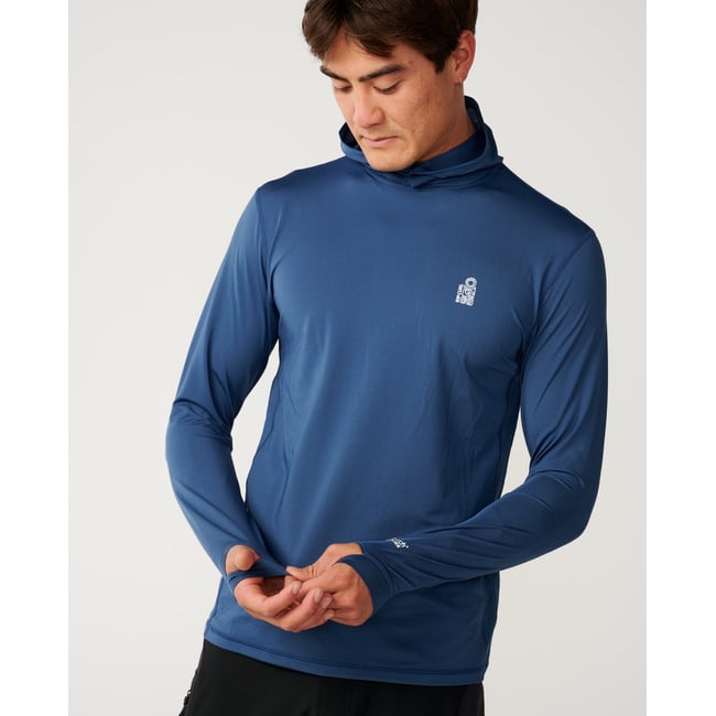 T-shirt anti-UV à capuche SEARCH Series UPF HOOD Rash Vest bleu marine clair <span itemprop=