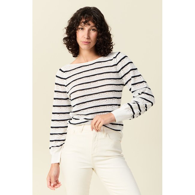 Pull manches longues ajouré ecru <span itemprop=